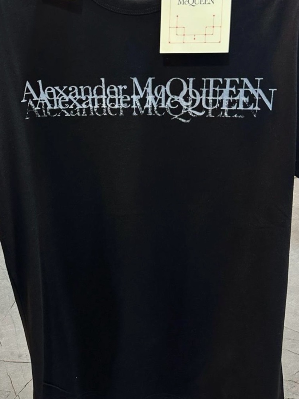 Alexander McQueen Black T-Shirt with Distressed White Logo men small